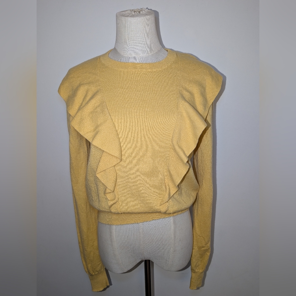 Chloe Cashmere Blend Butter Yellow Sweater With Ruffle Detail
